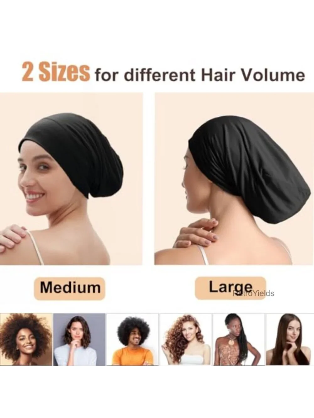 Satin Lined Sleep Bonnet for Women Adjustable Hair Wrap Cap with Scrunchies